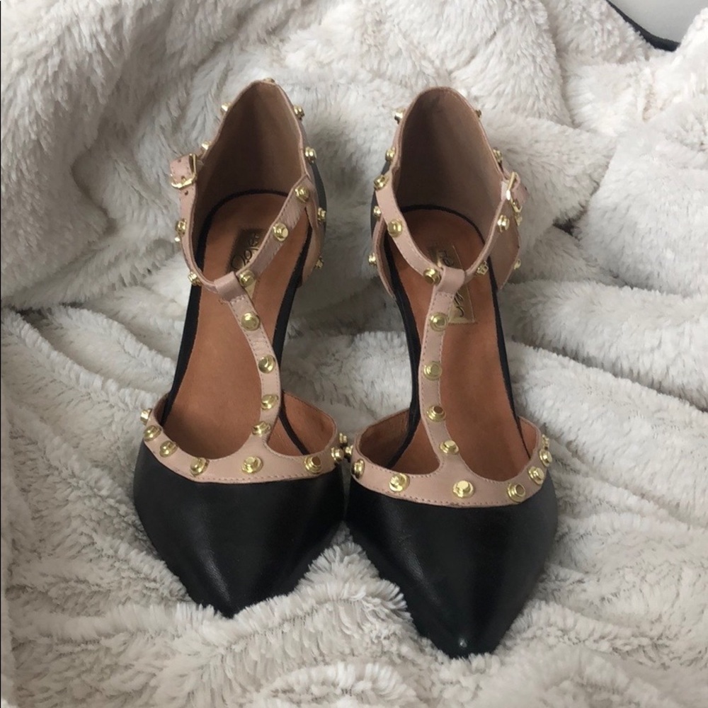 Black and beige heels